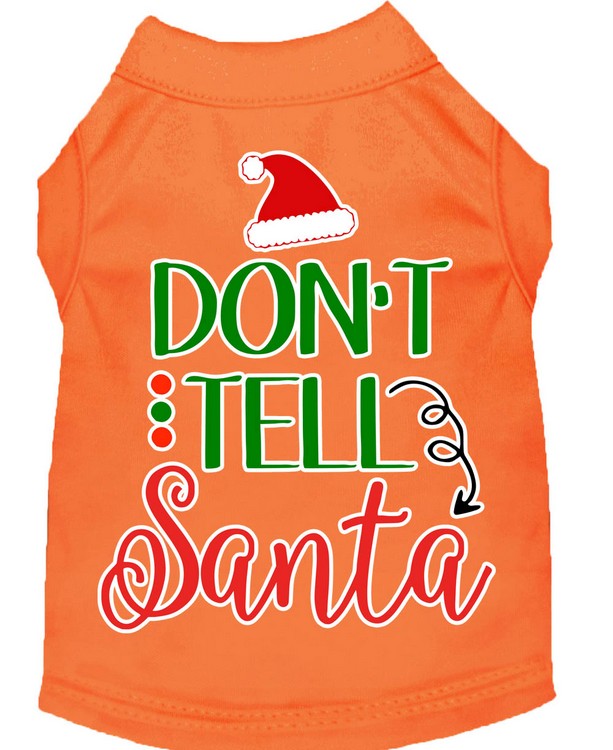 Don't Tell Santa Screen Print Dog Shirt Orange Sm